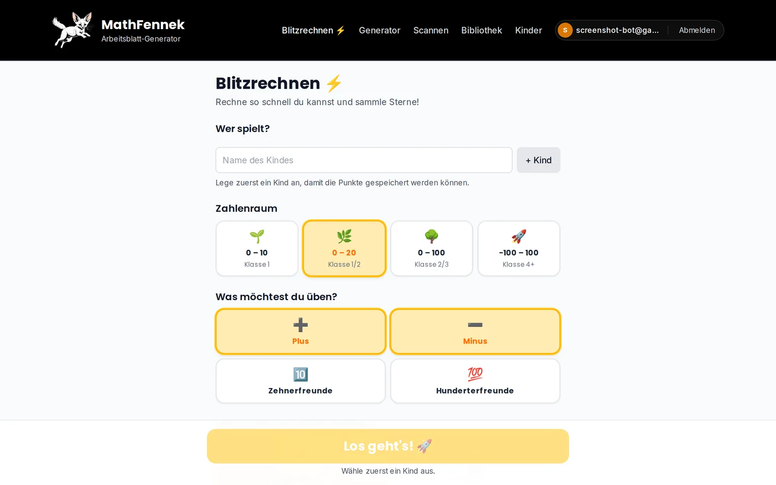MathFennek — Blitzrechnen